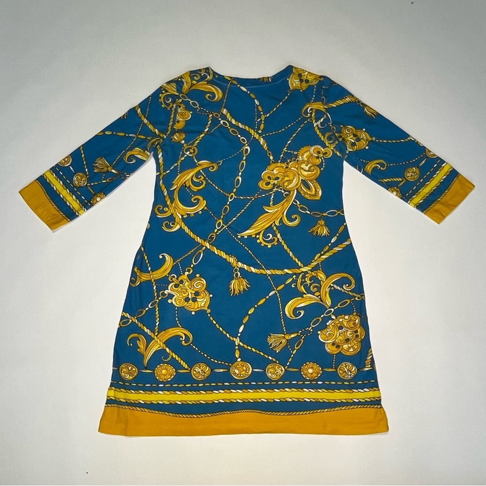 Barbara Gerwit Womens Printed V Neck Jersey Sheath Dress Blue Yellow Size XL - Picture 5 of 6